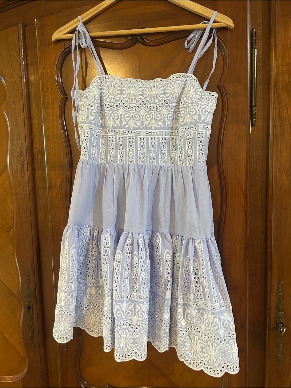 Baby Pink blue eyelet and embroidered dress size small #1140 - Picture 2 of 4